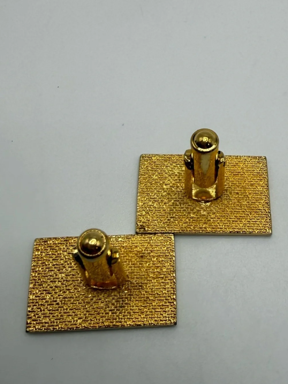 Vintage Gold Tone Cufflinks Novelty Ticket Design Mens Square Textured Retro